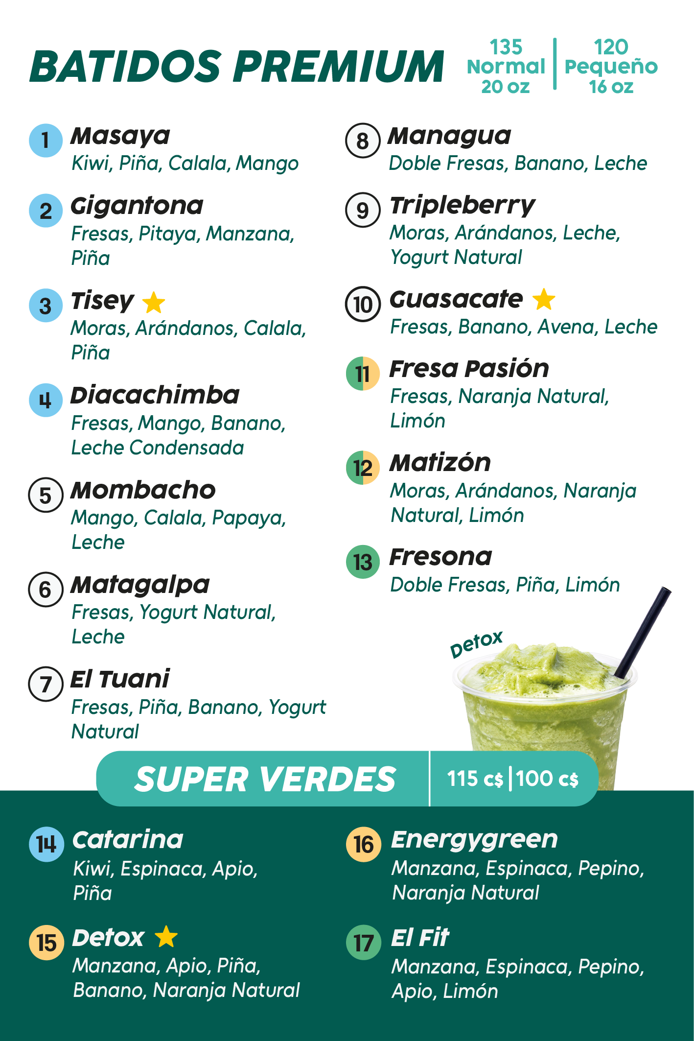 Menu batidos Pitaya